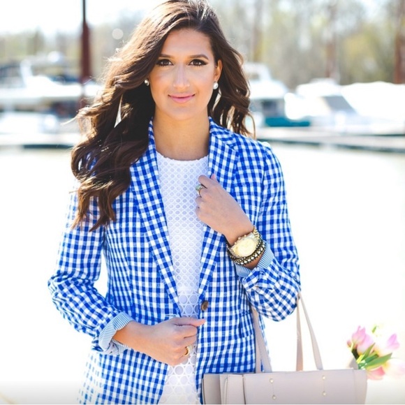 J. CREW Blue Springfield Campbell Gingham Linen Blazer - Picture 1 of 13